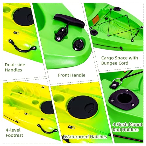 ProMaintain 9.68FT Fishing Kayak with Paddle, Sit on Top Design, 308LBS Capacity Green Yellow