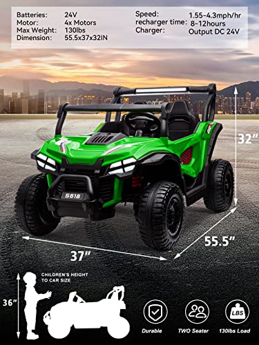 OTTARO 24V XXXL 2-Seater Ride-On Car 4WD UTV Truck with Remote Control Green