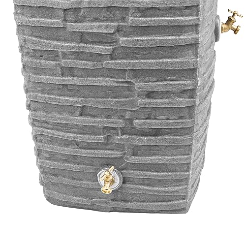 Good Ideas Impressions Riverwalk 50 Gallon Faux Slate Dual Spigot Rain Barrel Dark Granite