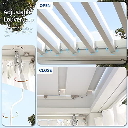 MeetLeisure 10’ x 20’ Outdoor Louvered Pergola with Adjustable Roof White Frame