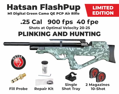 Wearable4U Hatsan FlashPup QE Limited Edition .25 Cal Air Rifle Bundle Digital Green Camo with Pellets, Targets, and Scope