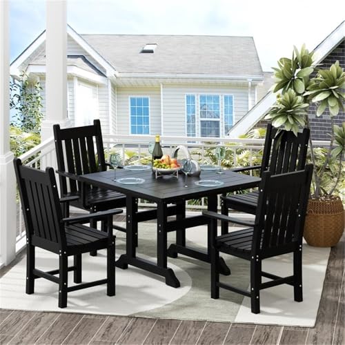 Costaelm Charleston Outdoor 5-Piece Square Trestle Dining Set with Arm Chairs