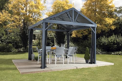 Sojag 8' x 8' Sanibel I Hardtop Gazebo Outdoor Weather-Resistant Aluminum Frame Light Grey