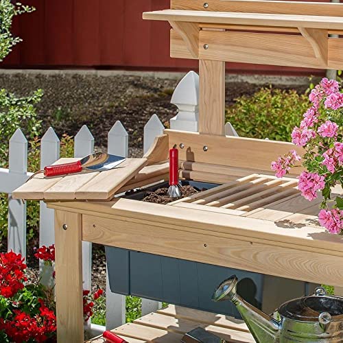 Lehman's Outdoor Gardening Potting Table Workstation Cypress Wood Brown