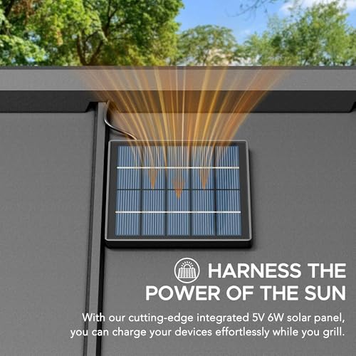 Sunjoy Wooden Grill Gazebo 8x12 ft Steel Hardtop Solar Power Outdoor Cooking Shelter Black