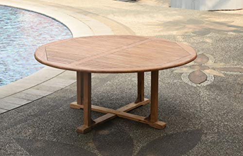 WholesaleTeak 8-Piece Grade-A Teak Wood Dining Set with 60" Round Table and 8 Stacking Arm Chairs Teak