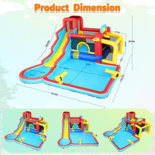 AKEYDIY Inflatable 10-in-1 Bounce House Water Slide with Splash Pool & 620W Blower