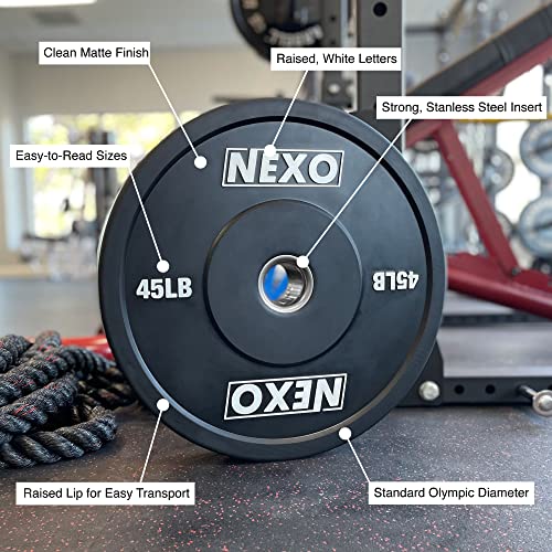 NEXO Fitness Bumper Plate Set - Premium Matte Black Finish - Cross Training Weight Plates