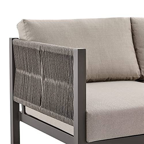 Armen Living Cuffay Modern Outdoor Patio Conversation Furniture Set Brown Aluminum and Taupe