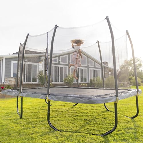 Skywalker Trampolines Epic Series 15 FT Rectangle Outdoor Trampoline with Enclosure Net Black and Gray