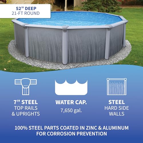 Blue Wave Martinique 21-Feet Round 52-Inch Deep Metal Wall Pool Package Gray/Blue