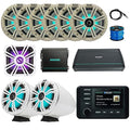 KICKER KMC4 Marine Bluetooth Receiver with 6x8" 300W Multicolor LED Speakers and 10" Subwoofer