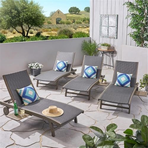 Afuera Living Outdoor Wicker and Wood Chaise Lounge Set of 4 Grey