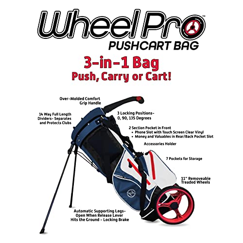 Zero Friction Wheel Pro Push Cart & Stand Bag Navy