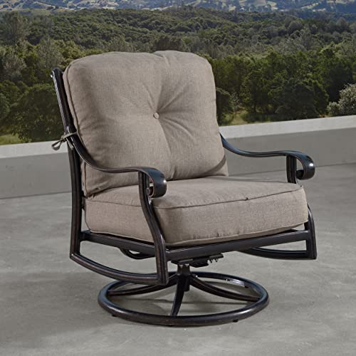 Oakland Living Aluminum Outdoor Swivel Club Chairs Set of 2 with Thick Tan Cushions Antique Copper