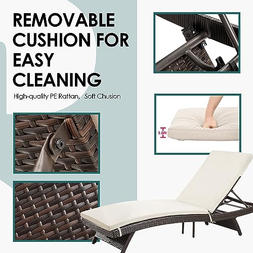 Pamapic 6-Piece Patio Chaise Lounge Set with Adjustable Backrest and Removable Cushion Beige