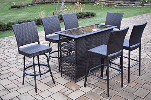 Oakland Living Ice Cooler Carts Elite 7 Piece Bar Set with 2 Bar Stools and 4 Swivel Bar Stools Coffee