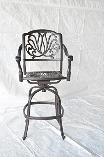 Patio Land Elizabeth Outdoor Patio Set 6pc Swivel Barstools 30" H Dark Bronze Cast Aluminum Walnut