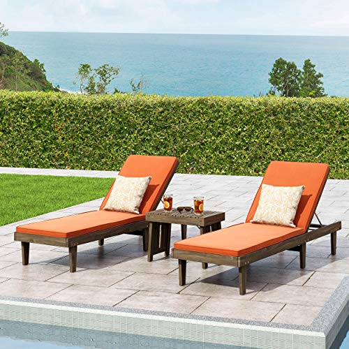 Christopher Knight Home Alexander Outdoor Acacia Wood 3 Piece Chaise Lounge Set Rust Orange