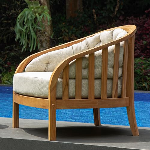 Cambridge Casual Barnese Teak Wood Outdoor Lounge Chair Natural Teak / Tan Cushion