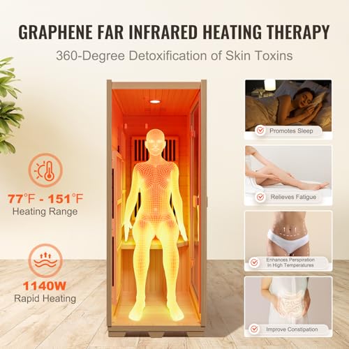 VEVOR 1 Person Far Infrared Wooden Sauna Brown