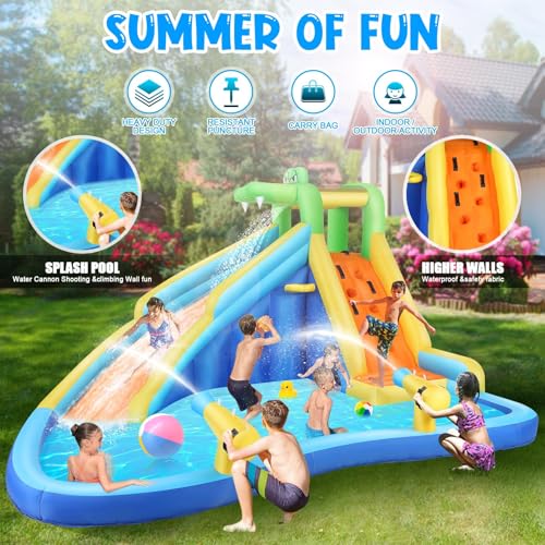 AKEYDIY Inflatable Water Slide Bounce House with Splash Pool Castle Theme