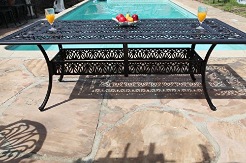 GrandPatioFurniture.com CBM Patio Elisabeth Cast Aluminum 9 Piece Dining Set with 8 Arm Chairs Black Brown