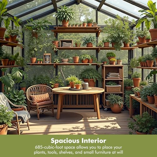Sylviera Heavy Duty Outdoor Greenhouse with PC Panels, 8x14FT Black
