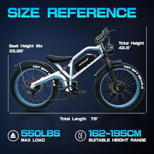 Tumotcy 1000W Electric Bike 52V 23Ah 7-Speed Fat Tire Dual Motor White