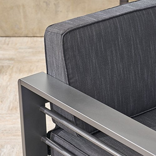 Great Deal Furniture Outdoor Loveseat and Fire Pit Set Grey with Dark Grey Cushions