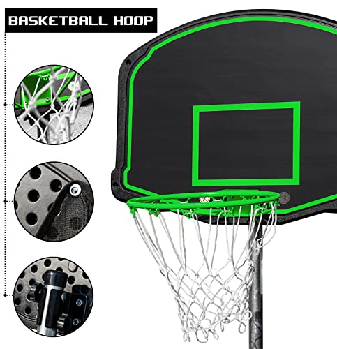Steelway 14ft Trampoline Combo with Swing, Slide, Safety Net & Basketball Hoop 14FT Green