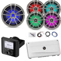 Enrock Marine Bluetooth Radio Multi-Element Digital Media Receiver with 4X 6.5" RGB LED Speakers & 10" RGB LED Subwoofer