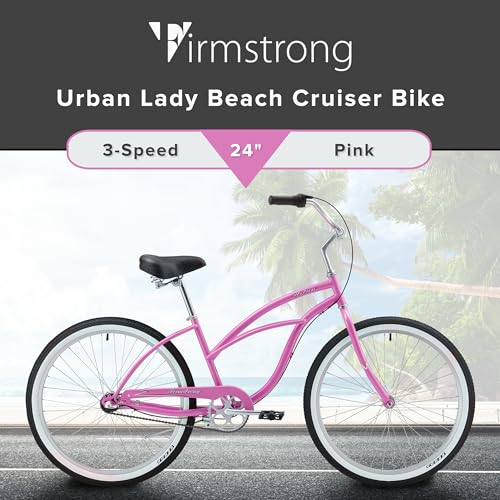Firmstrong Urban Women's Beach Cruiser Bike 3 Speed 24 Inch Pink w/ Black Seat/Grips