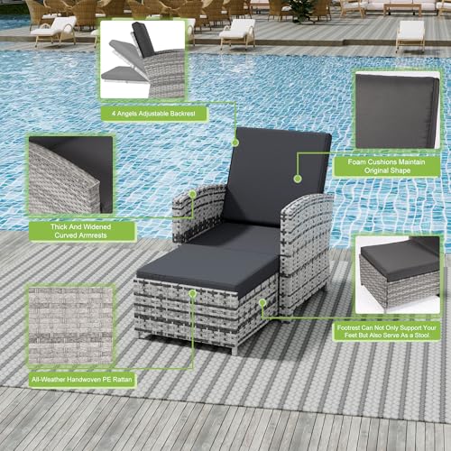 BALDPER 10-Piece Outdoor Patio Furniture Set with Ottomans, Wicker Conversation Set, Grey