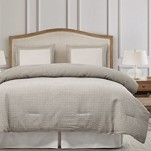 H HIEND ACCENTS Wilshire 4 Piece Super King Cotton Comforter Set Light Gray