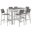 Modway Shore 7-Piece Aluminum Outdoor Patio Pub Bistro Set Silver Gray