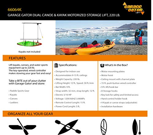 Garage Gator Dual Kayak and Canoe Lift Black
