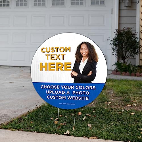 VictoryStore 23.5" Custom Round Yard Signs with Stakes, Full Color Two Sided, Weatherproof 4mm Plastic (250-Pack)