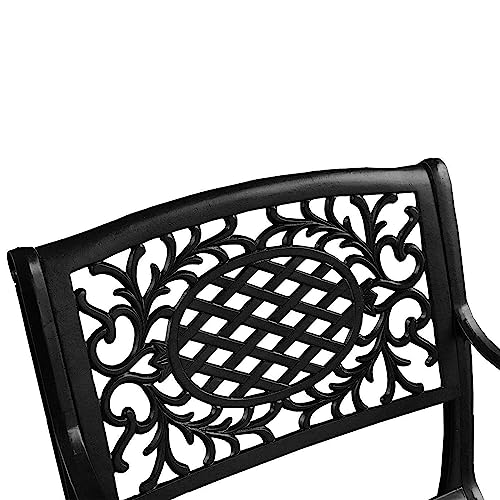 Oakland Living Modern Ornate Outdoor Mesh Aluminum 59" Large Round Patio Lazy Susan Dining Set with Six Chairs Black