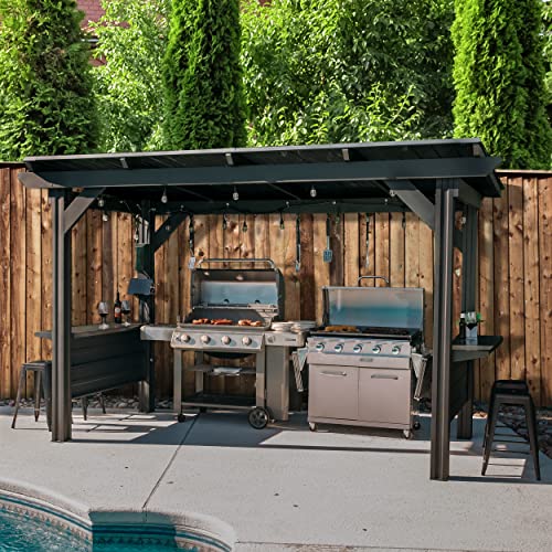 Backyard Discovery Rockport XL BBQ Grill Gazebo Pavilion with Hardtop Black