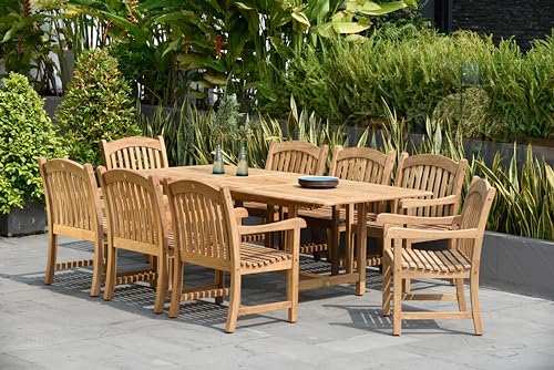 Amazonia Newcastle 9-Piece Outdoor Dining Table Set Certified Teak Light Brown
