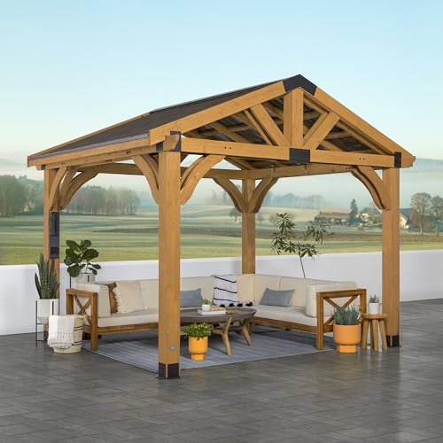 Backyard Discovery Arlington 12' x 10' Cedar Wood Outdoor Gazebo Pavilion with Hardtop Roof Walnut