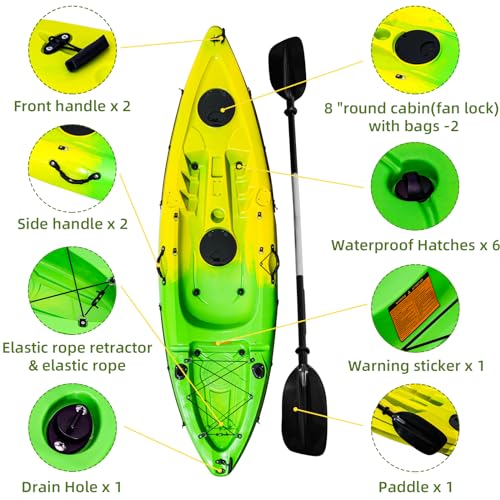 ProMaintain 9.68FT Fishing Kayak with Paddle, Sit on Top Design, 308LBS Capacity Green Yellow