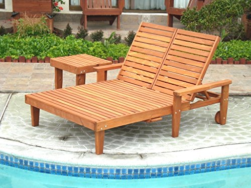 Best Redwood 45" Solid Wood Outdoor Double Chaise Lounge Natural 1905 Super Deck
