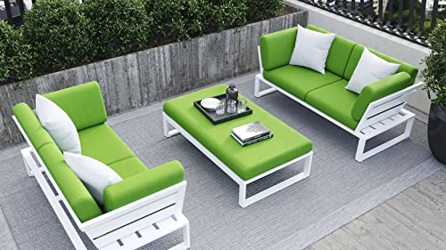 ZURI Modern Kore Outdoor Ottoman with Quick Drying Cushions and Aluminum Frame White/Lime