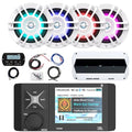 Enrock Marine 4" Color LCD Bluetooth AM/FM/WB Stereo Receiver with Remote & 4x 6.5" 300W White LED Speakers