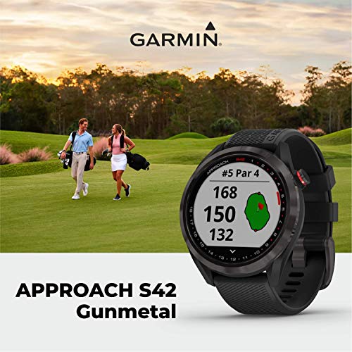 Wearable4U Garmin Approach S42 Premium GPS Golf Watch Gunmetal Black Silicone Band
