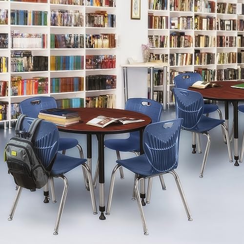 Regency Kee Height Adjustable Mobile Round Classroom Table 36" Cherry