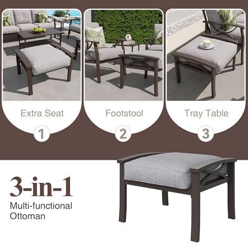 RoyalCraft 6 Piece Outdoor Patio Furniture Set with Coffee Table and Ottomans Grey