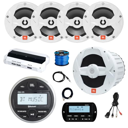 Enrock Marine JBL PRV-175 Marine Stereo Receiver with 4x 8" Speakers, Subwoofer, Amplifier, Remote, USB Adapter White